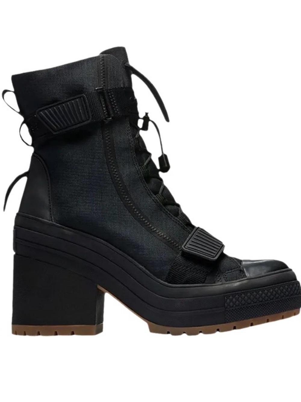 Women’s Black Heeled Combat Boot with Lug Sole